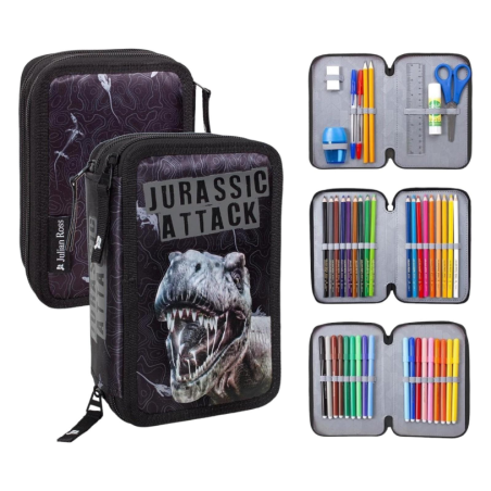 Julian Ross - Astuccio 3 Zip - Dinosauro T- Rex Nero