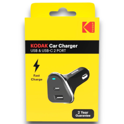 Kodak - Caricabatterie Auto 2 Porte - Usb & Usb-C