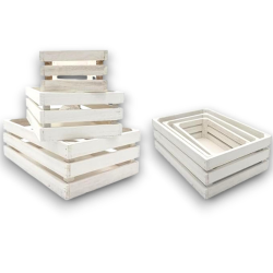  Set 3 Cassette in Legno Bianco Impilabili, misure 22x12x7cm, 26x16x8,