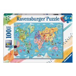 Ravensburger - Puzzle Mappa del Mondo - 100 Pezzi