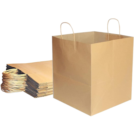 Confezione 25 Buste Shopper "Delivery Pizza"  in Carta Avana Manico in