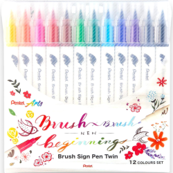 Brush Sign Pen Twin, set di 12 pennarelli con due punte flessibili, in