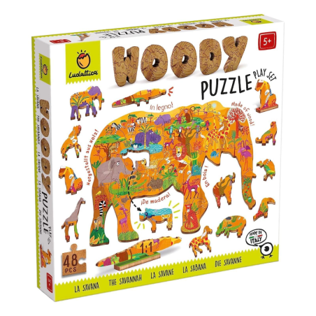 Ludattica - Woody puzzle La Savana - Puzzle in legno bambini 5+ anni d