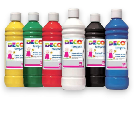 Kit 6 Bottiglie Tempera Liquida 250 ml in Colori Assortiti lavabile da