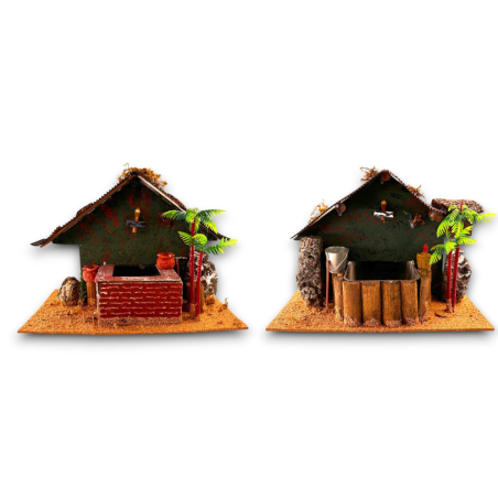 Fontana Presepe con Palme ed Anfore - Pompa Inclusa - 2 Varianti - 27x