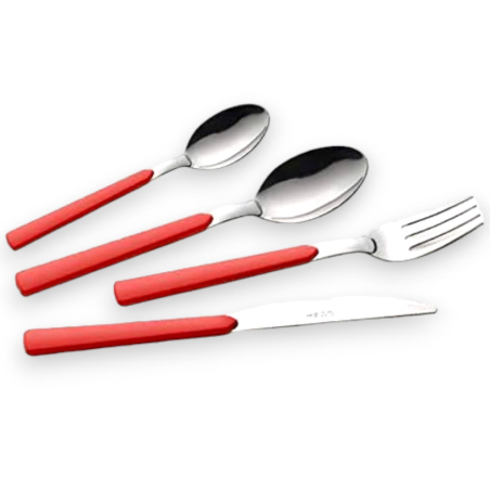 Eme Posaterie Set di 24 Posate Linea Fast Rosso Acciaio inox, Con Mani