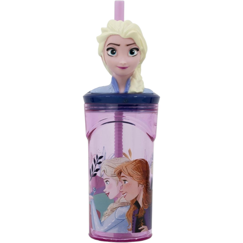 Bicchiere Originale Disney Frozen 3D per bambini da 360 ml con cannucc