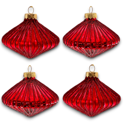 4 Palle Vetro Goccia Rossa - Opaca e Lucida - 8x6 cm