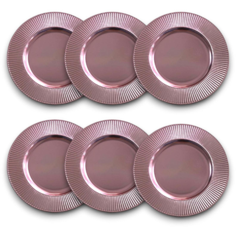 6 SOTTOPIATTI IN PLASTICA ROSA BORDO RIGATO - 33 CM - HX955671