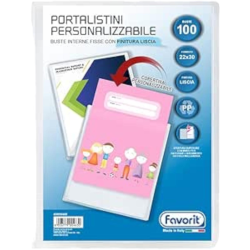 Favorit - Portalistino Trasparente Personalizzabile - 100 Buste Lisce 